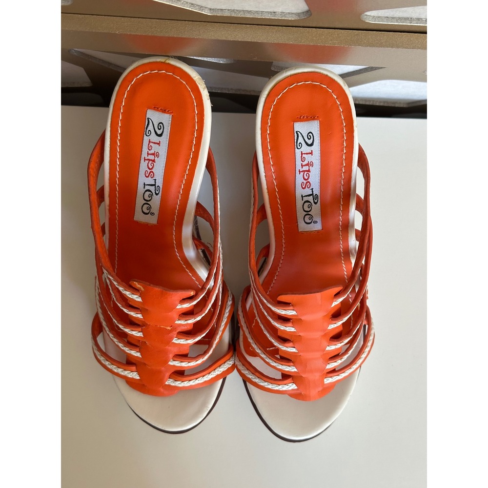 Vintage 2 Lips Too Y2K Umbre Orange White Strappy Espadrille Wedge Sandals 6.5 - Picture 2 of 7